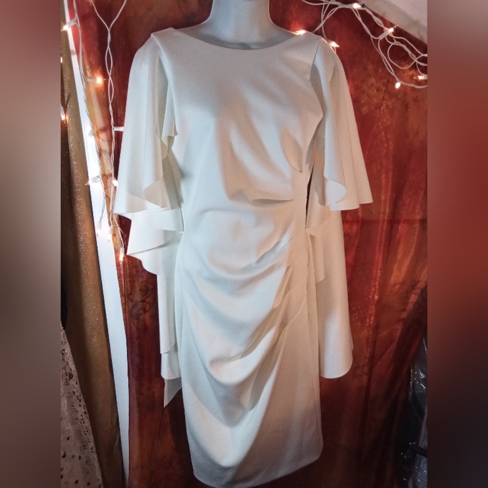 Elegant Long Sleeve White Dress with Draped Design By EvE